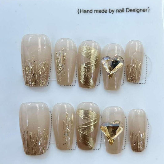 Gold Flame Pattern Hand Painted Nail Art - YB004